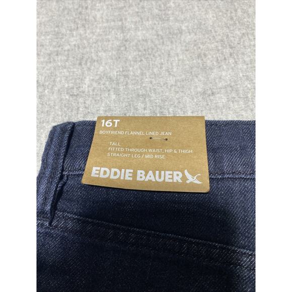 Eddie Bauer Jeans Womens 16 Tall Boyfriend Mid Rise Slim Flannel Lined 16T New - Picture 4 of 16